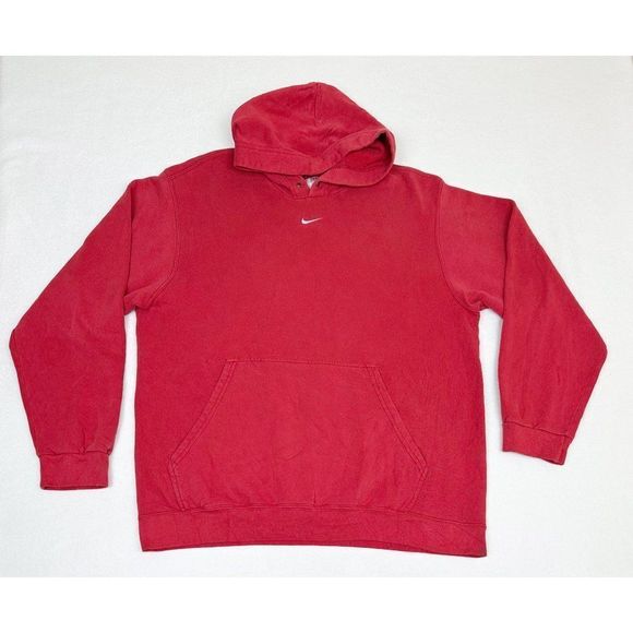Vintage Nike Hoodie Center Swoosh Large Red Sweatshirt Sweater Pullover